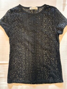 Wanderlux Black Crochet Lace Open Knit Top Women’s Medium